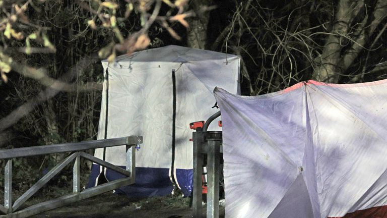 A police tent at the scene in the vicinity of Ashton's Field. Pic: PA