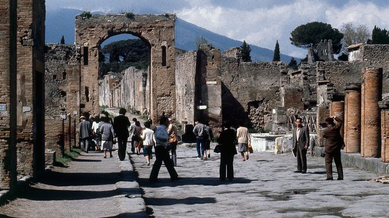 FILE - A presumption    of Pompeii, a buried and ruined Roman metropolis  adjacent   modern   Naples successful  Italy, is seen successful  1979. (AP Photo/Jim Bourdier, File)


