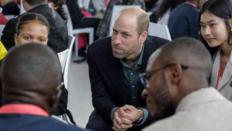 Prince William listens to a group of young people at the Earthshot Prize Climate Leaders in South Africa.
Pic: AP
