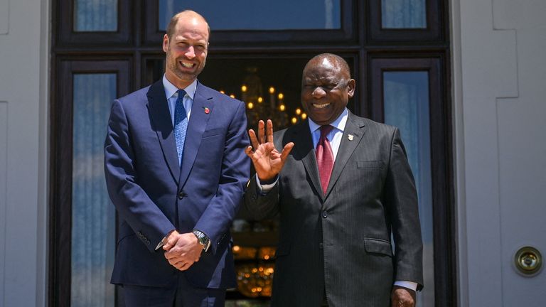 Prince William and South African President Cyril Ramaphosa.
Pic: Reuters