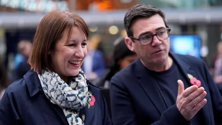 Rachel Reeves and Mayor of Greater Manchester Andy Burnham selling poppies with Royal British Legion veterans at Manchester Piccadilly Station.