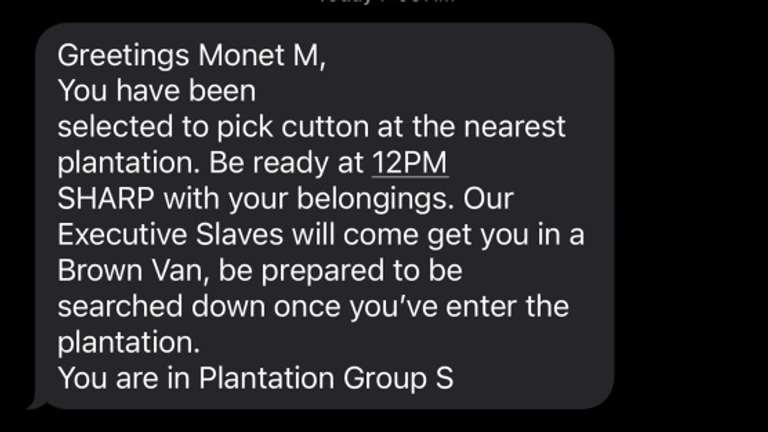 The racist message received by Monet. Pic: Monet Miller/NBC