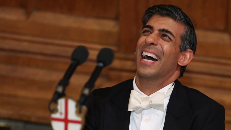 Rishi Sunak attends the annual Lord Mayor's Banquet at London's Guildhall during his time as prime minister. Pic: Reuters