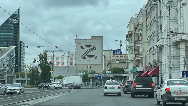 A 'Z' on a building in the Russian city of Yekaterinburg