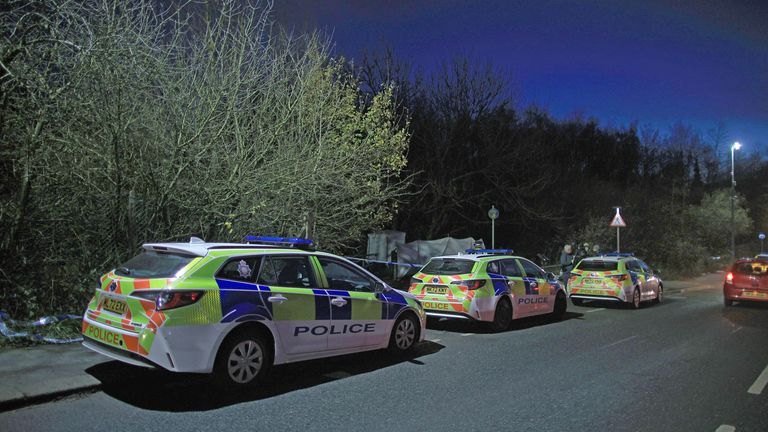 Police in the vicinity of Ashton's Field, in the borough of Salford.
Pic: PA