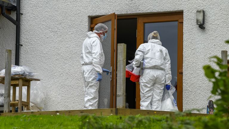 Forensics officers at the scene of an incident at a property in the Teangue area on the Isle of Skye in Scotland. Police Scotland said officers were initially called to the Tarskavaig area on Skye shortly before 9am on Wednesday after a report of a 32-year-old woman having been seriously injured at a property and who has since been taken to the Queen Elizabeth University Hospital in Glasgow for treatment. A further incident at a property in the Teangue area on Skye was then reported shortly afte