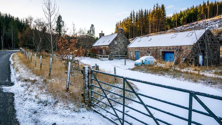 Snow and ice at Corgaff in Aberdeenshire. The UK is bracing for snow, ice and cold temperatures as up to 20cm of snow could hit the UK over the coming days. Picture date: Monday November 18, 2024. PA Photo. See PA story WEATHER Snow. Photo credit should read: Jane Barlow/PA Wire