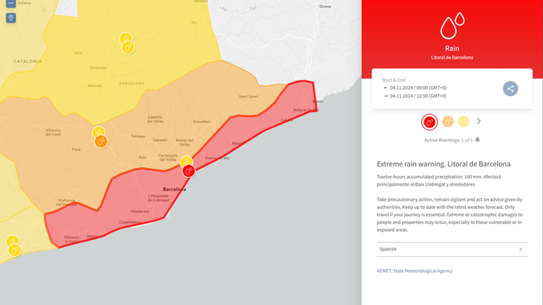 Spain weather warning. Pic: Meteoalarm