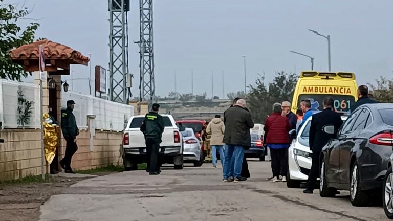 Relatives waiting for news outside the nursing home where least 10 people have died in a fire in Zaragoza, Spain.
Pic: AP