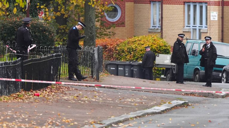 Police at the scene near Wells Park Road in Sydenham, south-east London after one man died and two people were injured in a shooting. Police were called at around 10.10am on Sunday to reports of a shooting in the area of Wells Park Road, Sydenham. Emergency services attended and found a man with gunshot injuries who died at the scene Picture date: Sunday November 10, 2024. PA Photo. See PA story POLICE Sydenham. Photo credit should read: Aaron Chown/PA Wire