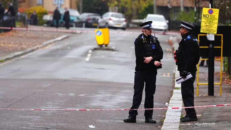 Police at the scene near Wells Park Road in Sydenham, south-east London after one man died and two people were  injured in a shooting. Police were called at around 10.10am on Sunday to reports of a shooting in the area of Wells Park Road, Sydenham. Emergency services attended and found a man with gunshot injuries who died at the scene Picture date: Sunday November 10, 2024. PA Photo. See PA story POLICE Sydenham. Photo credit should read: Aaron Chown/PA Wire