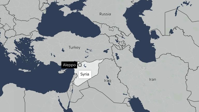 A map showing the location of Aleppo in Syria