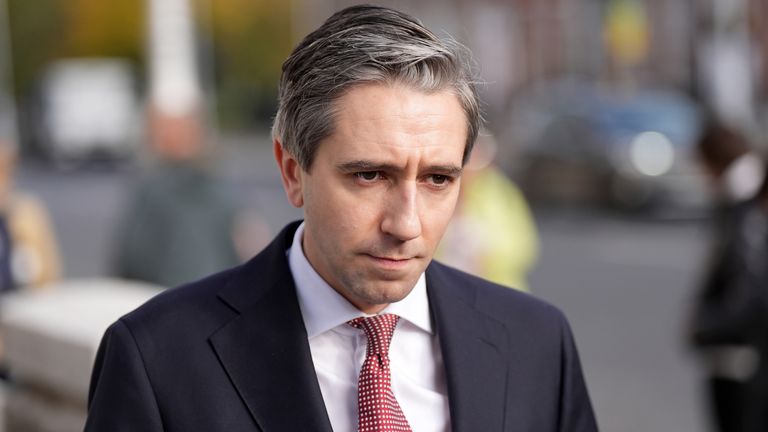 Taoiseach Simon Harris speaking to members of the media outside Government Building in Dublin. Picture date: Wednesday October 30, 2024.