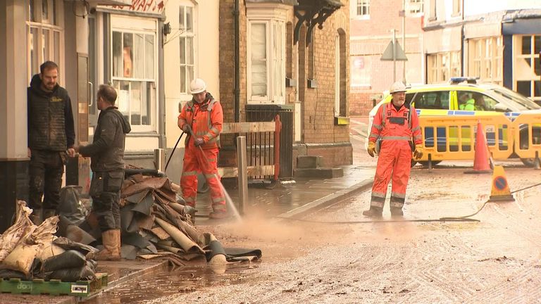 Some shops in Tenbury Wells, Worcestershire, have suffered significant flooding damage
