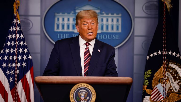 U.S. President Donald Trump speaks about the results of the 2020 U.S. presidential election in the Brady Press Briefing Room at the White House in Washington, U.S., November 5, 2020. REUTERS/Carlos Barria