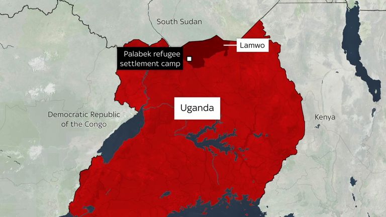 Map of Palabek refugee settlement camp in Lamwo, Uganda