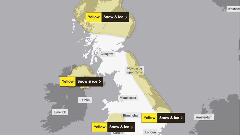 Yellow weather warning issued from the Met Office on Tuesday