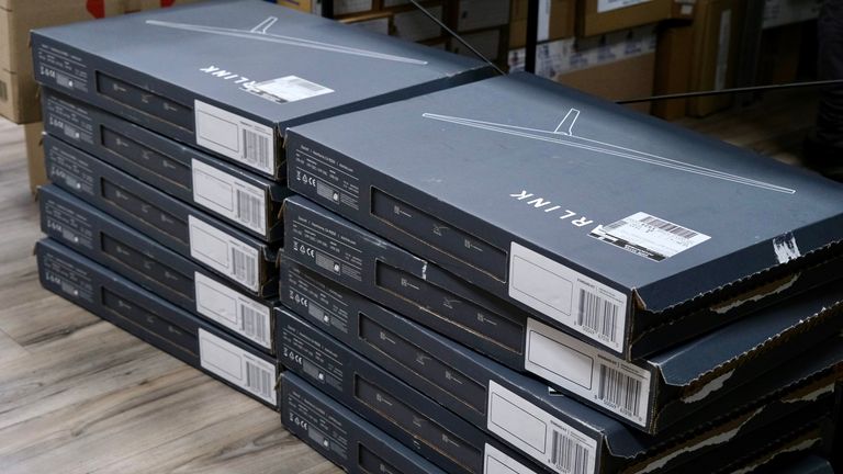 Boxes of Starlink satellite internet systems