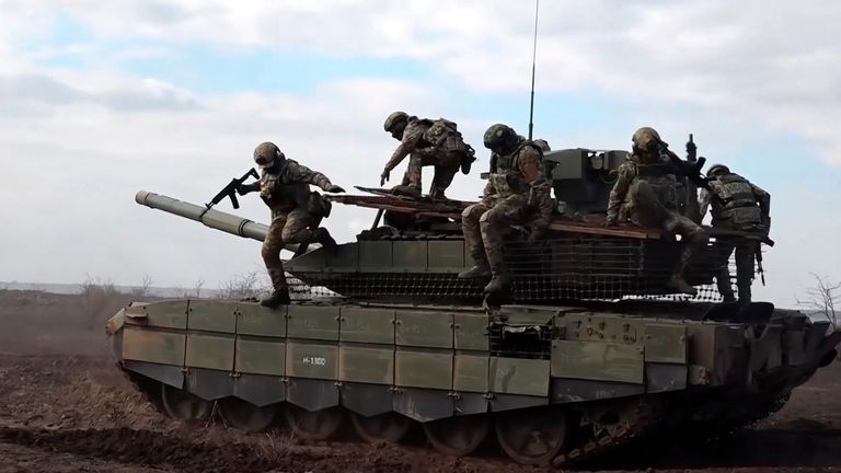 Russian servicemen during combat training. Pic: Russian Defence Ministry/AP