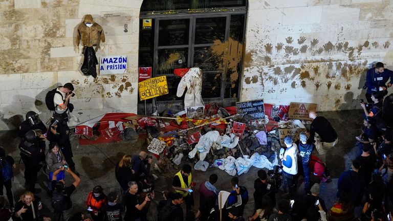 Protest against management of emergency response to the deadly floods in Valencia,
Pic: Reuters
