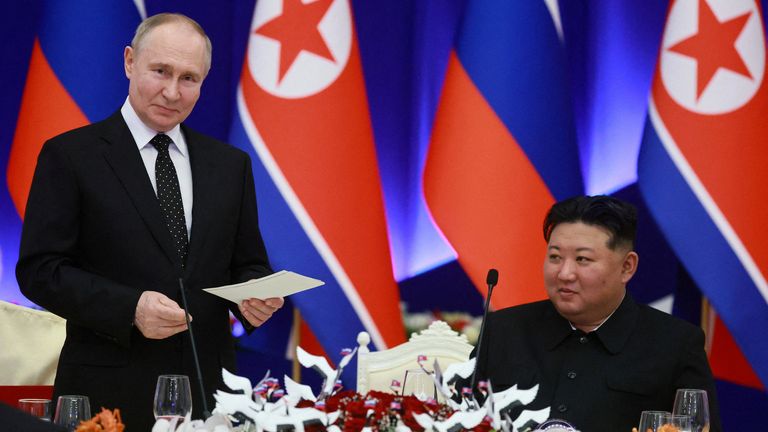 Vladimir Putin met Kim Jong Un in North Korea in June. Pic: Reuters