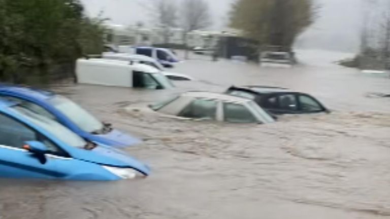 Cars submerged at automotive company in severe Welsh floods | UK News ...