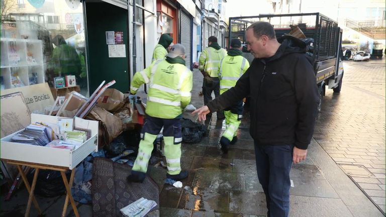 Sky’s Dan Whitehead walks through Pontypridd in Wales, where &#34;devastating damage&#34; has been done to businesses, after Storm Bert hit the UK.