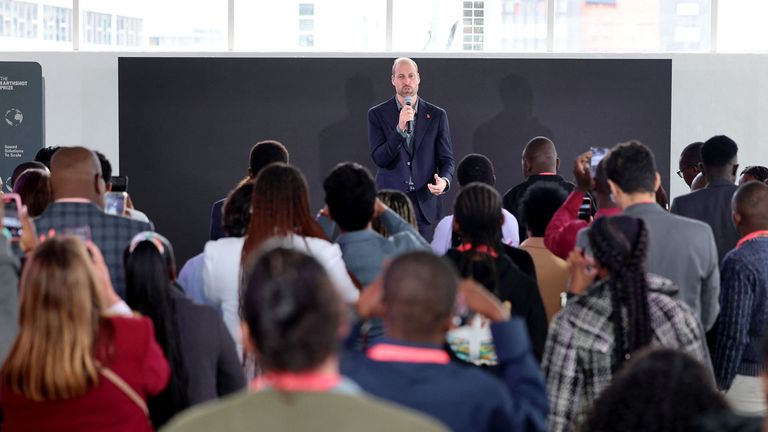 Prince William, Prince of Wales speaks on stage during his visit to the Earthshot Prize Climate Leaders Youth Programme in Cape Town, South Africa. Pic: Reuters