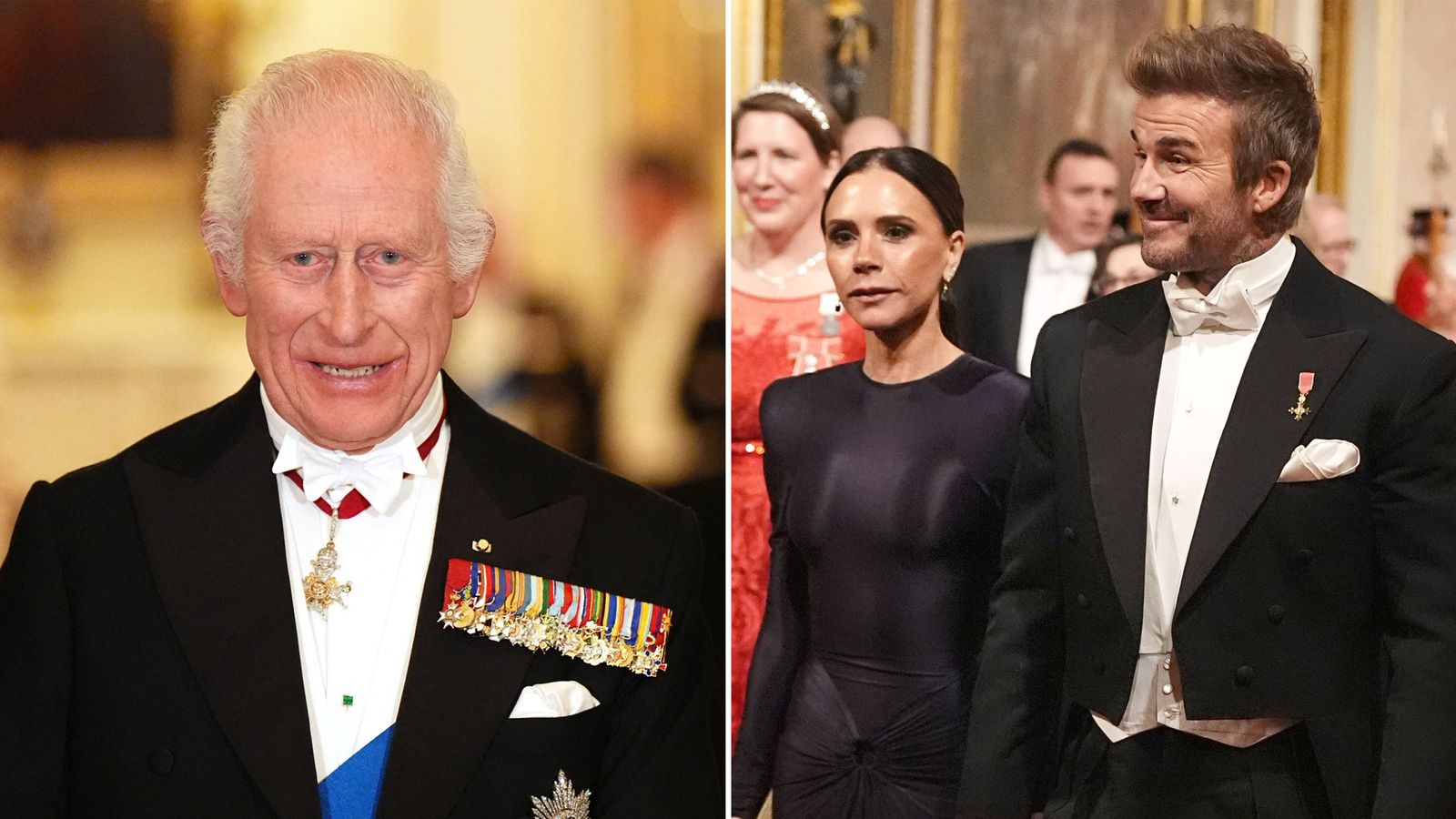 King hosts Qatari ruler at state banquet - with David Beckham sat next to Kemi Badenoch