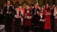 William, Kate and their children sing along to the carols. 
Pic: PA

