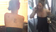 Charlene Hobbs in a property in Broadway (left) and in Morrissons Local, Adamsdown (right). Pic: South Wales Police.