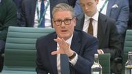 Keir Starmer appearing before the Liaison Committee at the Houses of Parliament.
Pic: PA