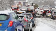 Traffic at a standstill in bad weather conditions on the M80 near Castlecary, North Lanarkshire, Scotland. Storm Bert is battering the country with strong winds, heavy rain and snow and ice with amber warnings coming into force bringing a "potential risk to life and property". Picture date: Saturday November 23, 2024.

MIME type:
image/jpeg
Width:
6000
Height:
4000
Copyright holder:
Steve Welsh/PA Wire
Copyright notice:
© 2024 PA Media, All Rights Reserved
Picture by:
Steve Welsh
