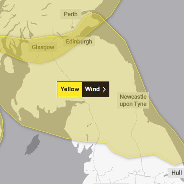 Met Office yellow weather warning for wind on 31 December.