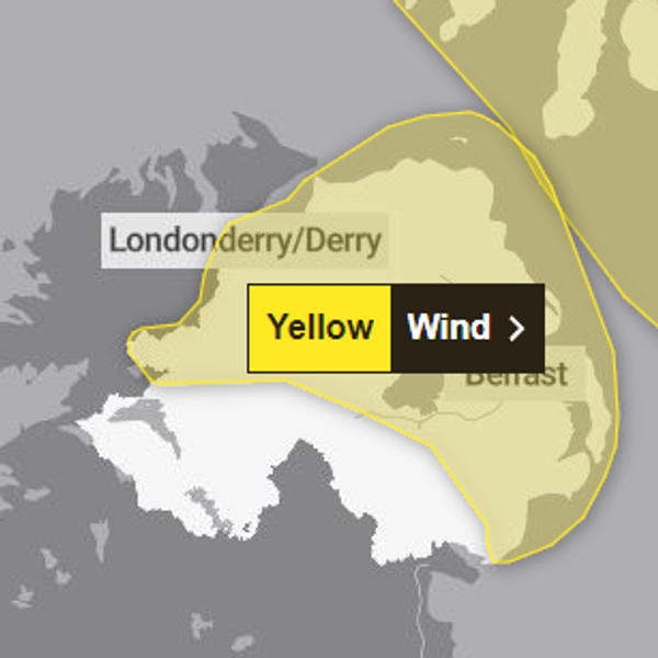 A Met Office yellow weather warning for wind on 1 January.