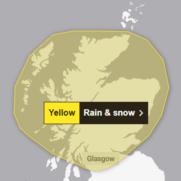 Met Office yellow weather warning for rain and snow for Scotland on 30 December