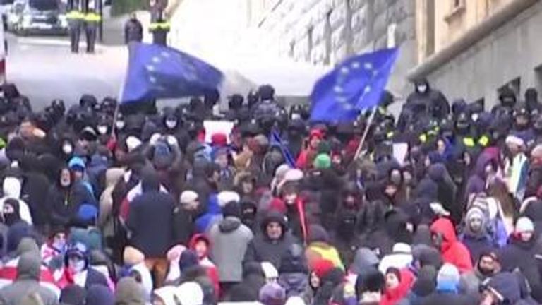 Hundreds protest outside Georgian parliament in Tbilisi