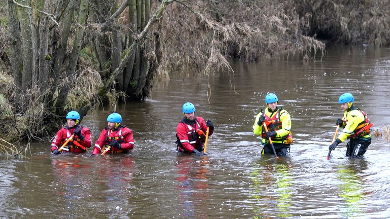 Members of a search and rescue team during a search operation at Abberwick Ford on the River Aln near Alnwick, Northumberland, for former England rugby player Tom Voyce, who is believed to have died after apparently trying to cross a flood-swollen river in his car during Storm Darragh. Picture date: Wednesday December 11, 2024. PA Photo. See PA story POLICE Voyce. Photo credit should read: Owen Humphreys/PA Wire