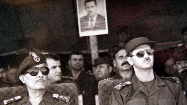 Bashar al Assad at military training games in 2000. Pic: AP