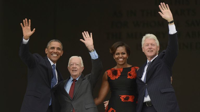 The 50th Anniversary of the March on Washington ** STORY AVAILABLE, CONTACT SUPPLIER** Featuring: Barack Obama, Michelle Obama, Bill Clinton, Jimmy Carter Where: Washington, District of Columbia, United States When: 28 Aug 2013 Credit: Michael Reynolds/Pool/startraksphoto.com  (Cover Images via AP Images)