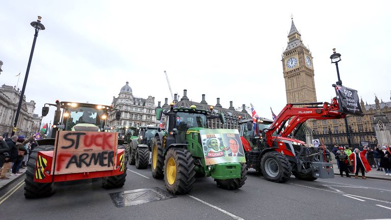 Farmers in tractors take part in a demonstration in support of farmers, near the Elizabeth Tower, also known as Big Ben.
Pic: Reuters