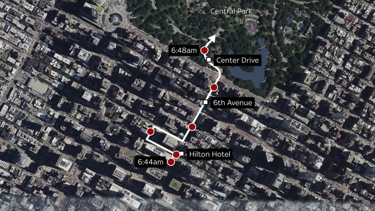 Map showing movements of the gunman