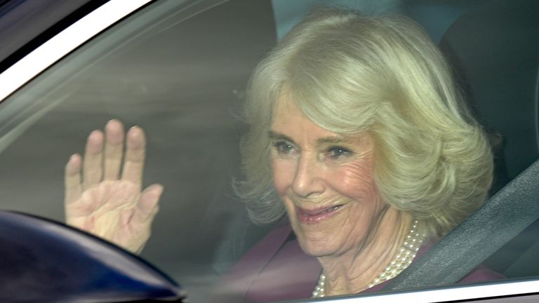 Queen Camilla arrives for King Charles' Christmas dinner at Buckingham Palace. Image: PA