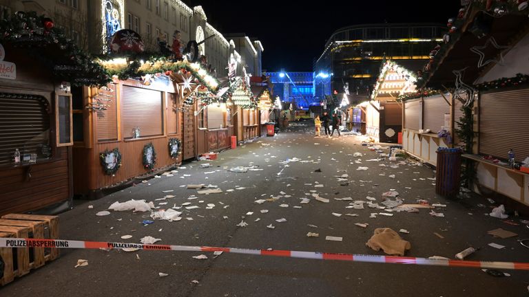 Scene of Christmas market attack in Magdeburg, Germany. Pic: Heiko Rebsch/dpa via AP