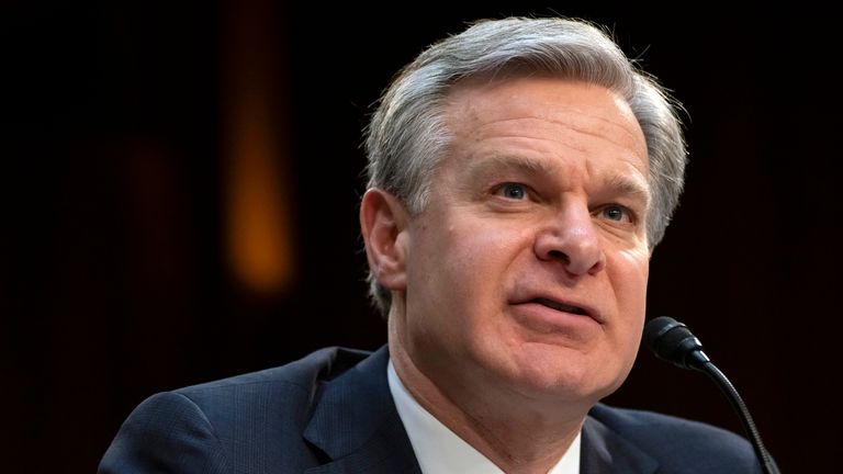 Dyrektor FBI Christopher Wray mówi na początku tego roku na rozprawie Senatu. PIC: AP