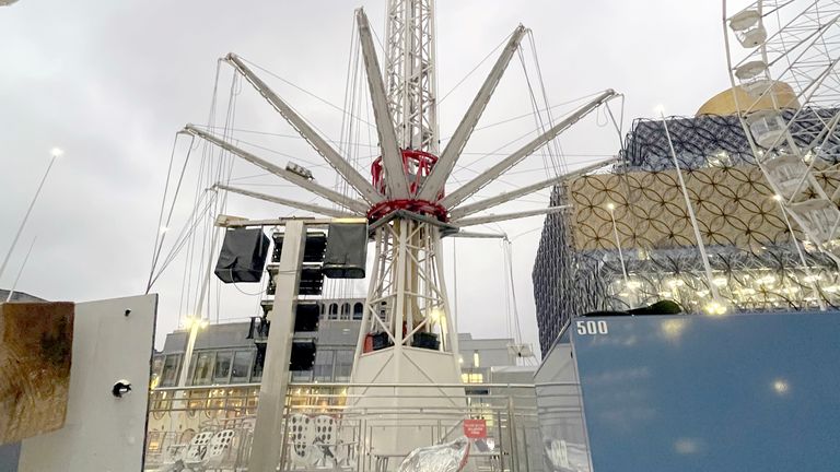 The City Flyer fairground ride in Birmingham, after two people were taken to hospital. Pic: PA 