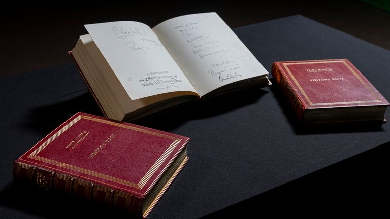 Three Downing Street Visitors Books at the National Archives. The three gilt-edged volumes, covering the years 1970, when Edward Heath was prime minister, to 2003 when Tony Blair was in office, have been released to the National Archives at Kew, west London. Picture date: Wednesday December 18, 2024.

