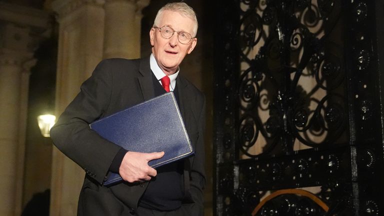 Secretary of State for Northern Ireland Hilary Benn arrives in Downing Street.
Pic: PA