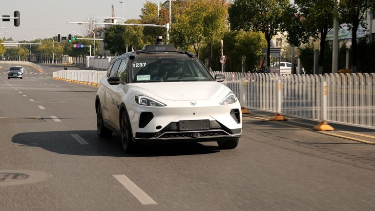 A driverless taxi on the road in Wuhan 