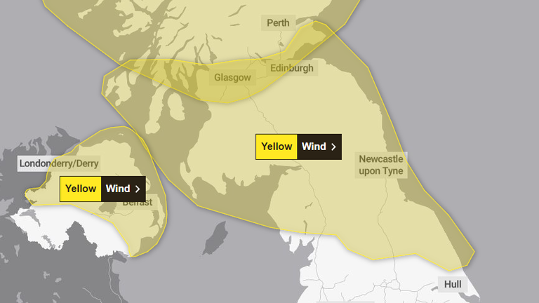 Met Office yellow weather warning for wind on 31 December.